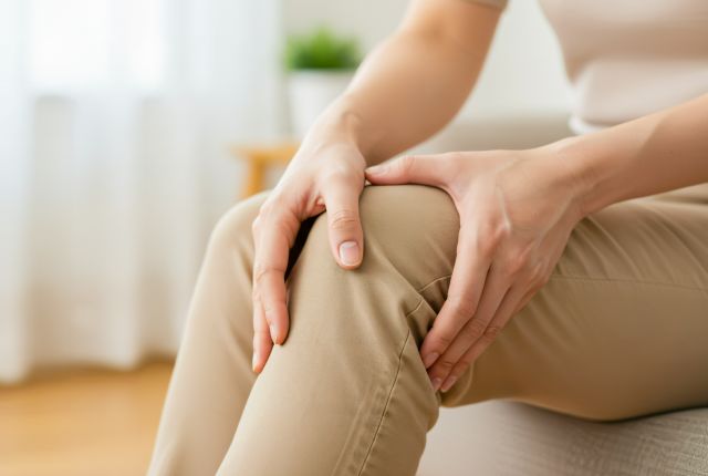 膝に痛みを感じている女性